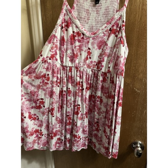 TORRID Babydoll Challis Smocked Cami White Pink Floral Print Flare Plus 2X Soft - Picture 4 of 8
